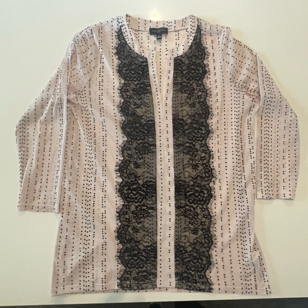 BOGO The Limited Pink and Black Polk Dot Lace Sheer Blouse Size S